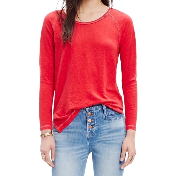 Madewell Tops - Madewell Modern Linen Raglan Tee Long Sleeve Red Size XS Style E0241 Classic